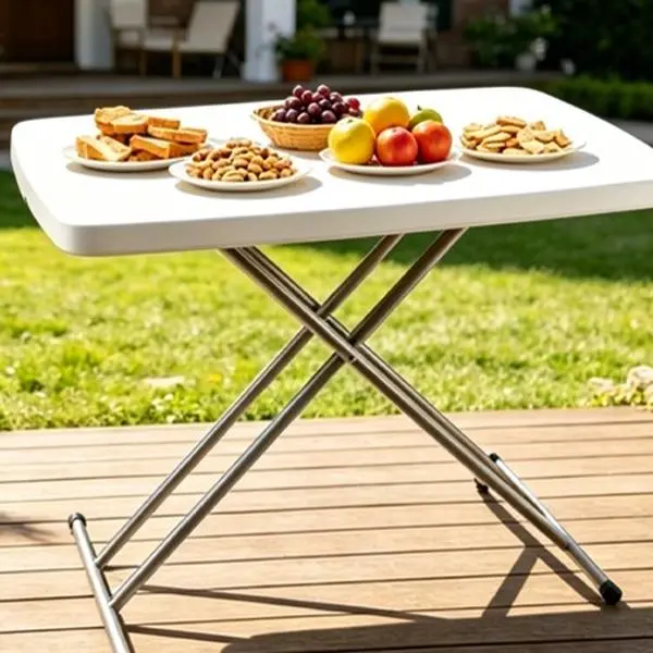30 in Portable Folding Rectangle Table - White Multi Purpose Foldable Space Saving Desk, Adjustable Height TV Tray for Laptops, Camping, Heavy Duty Utility No-Assembly Table for Small Spaces (White Granite)