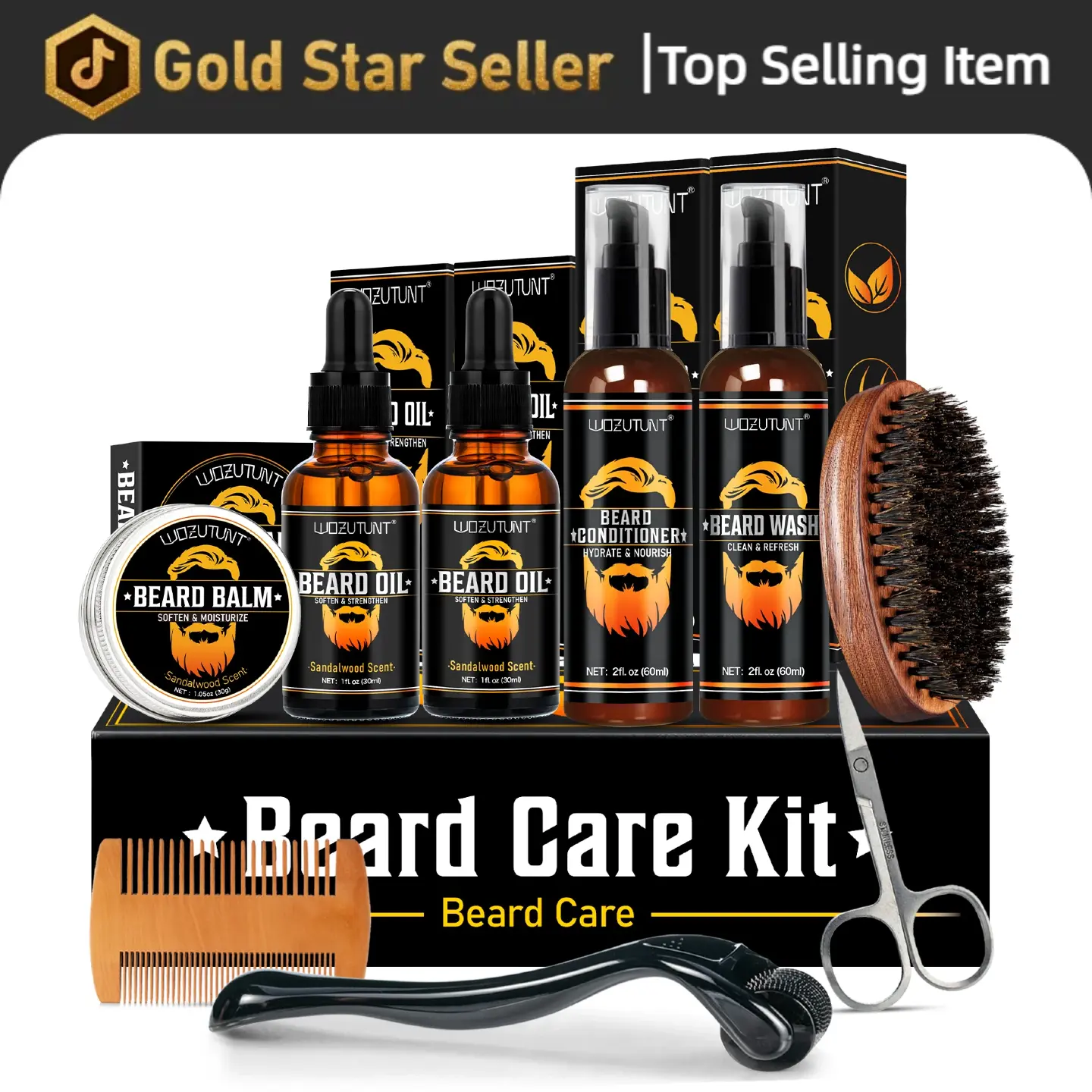 Beard Kit for Men Grooming & Care W/Beard Wash,3 Packs Beard Oil Beard Balm Leave-in Conditioner Premium