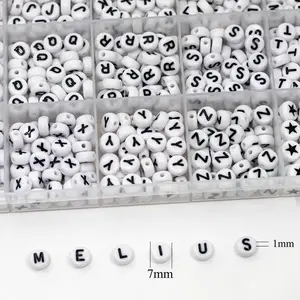 Acrylic Letter Beads, 1450 Pcs 4x7mm Round Alphabet Beads in 28 Grid Box for Jewelry Making, DIY Bracelets (4x7mm, White)