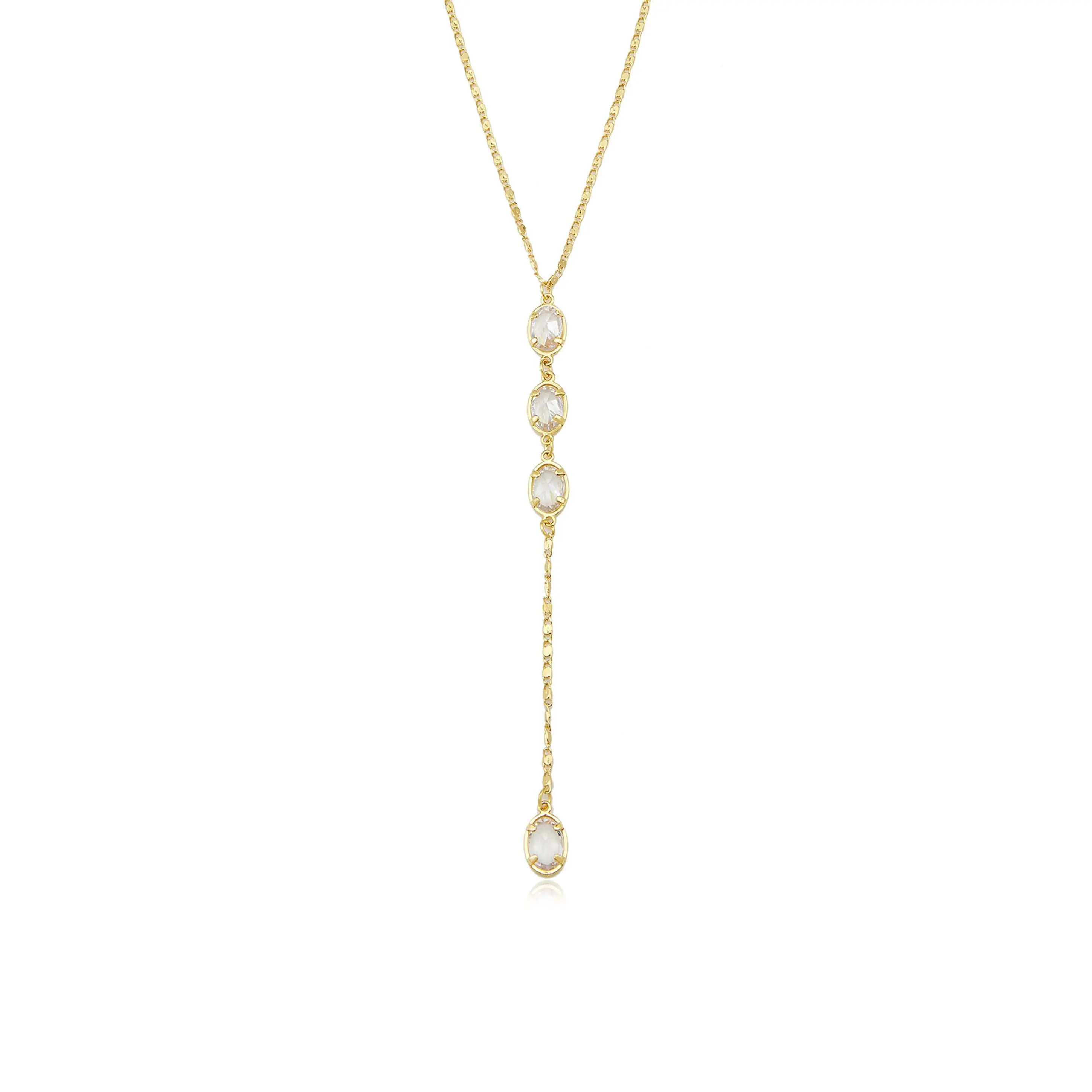 Ettika Sparkle Dip Lariat Necklace – 18k Gold Plated Brass Necklace with Cubic Zirconia, Adjustable 14" + 5" Extender