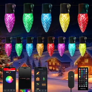 Brightown Smart C9 Christmas Lights Outdoor, 150 LED Christmas Color Changing Fairy Lights App Control, Music Sync, RGB, Shatterproof Connectable C9 String Lights for Tree House Indoor Xmas Decor