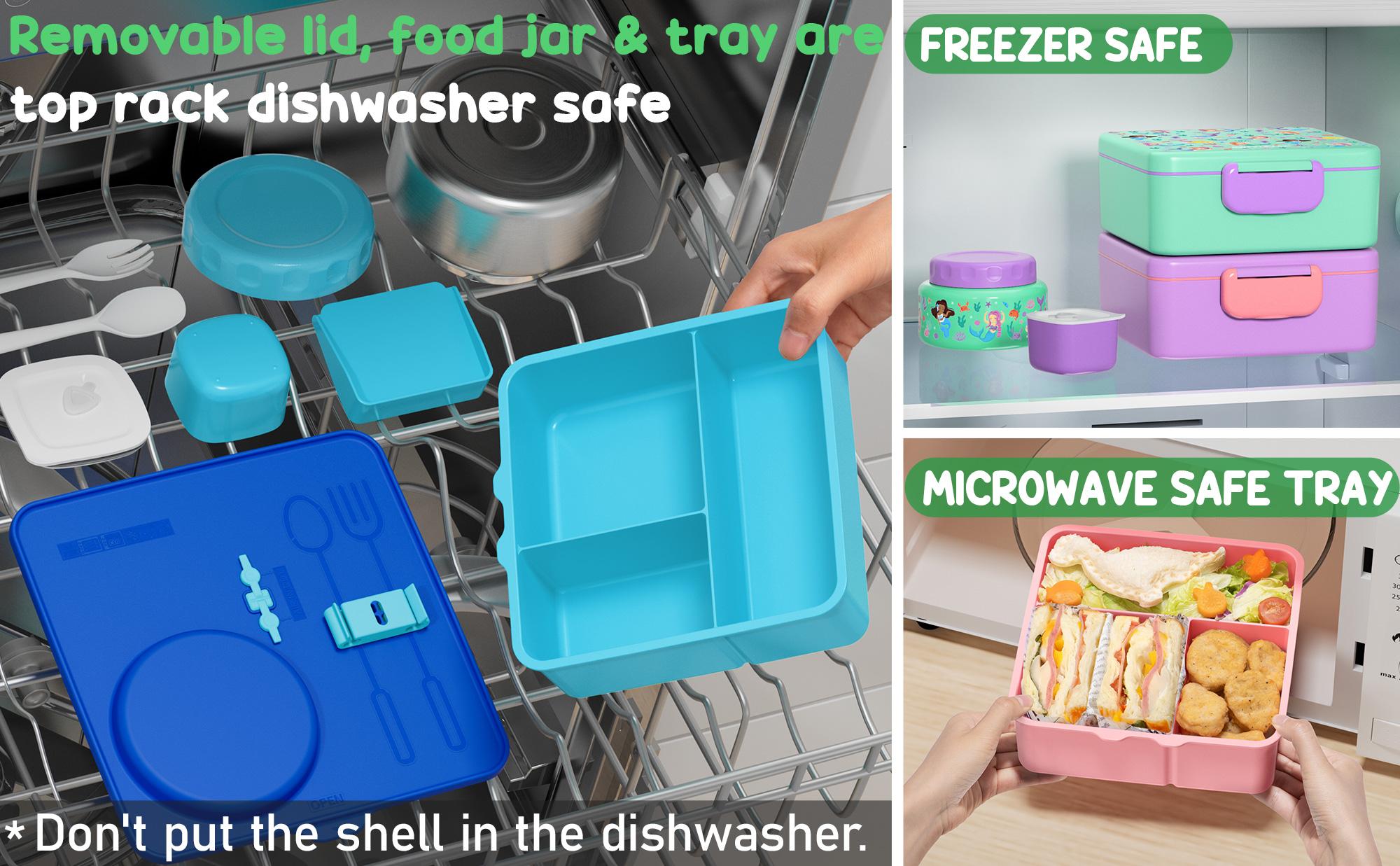 Back to school gift,Fimibuke Bento Box with Thermos, 3-4 Compartment 60OZ Lunch Box Container with Leakproof 8OZ Insulated Food Jar, Sauce Jar, Utensil for School BPA-Free Dishwasher Safe,Funny patterns