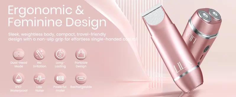 Akunbem 2 in 1 Women's Electric Shaver Dual Head Bikini Trimmer IPX7 Waterproof Wet Dry Use Body Hair Trimmer Facial Hair Remover for Bikini Underarm Leg Arm Body Face Akunbem 2 in 1 Women's Electric Shaver Dual Head Bikini Trimmer IPX7 Waterproof Wet Dry Use Body Hair Trimmer Facial Hair Remover for Bikini Underarm Leg Arm Body Face