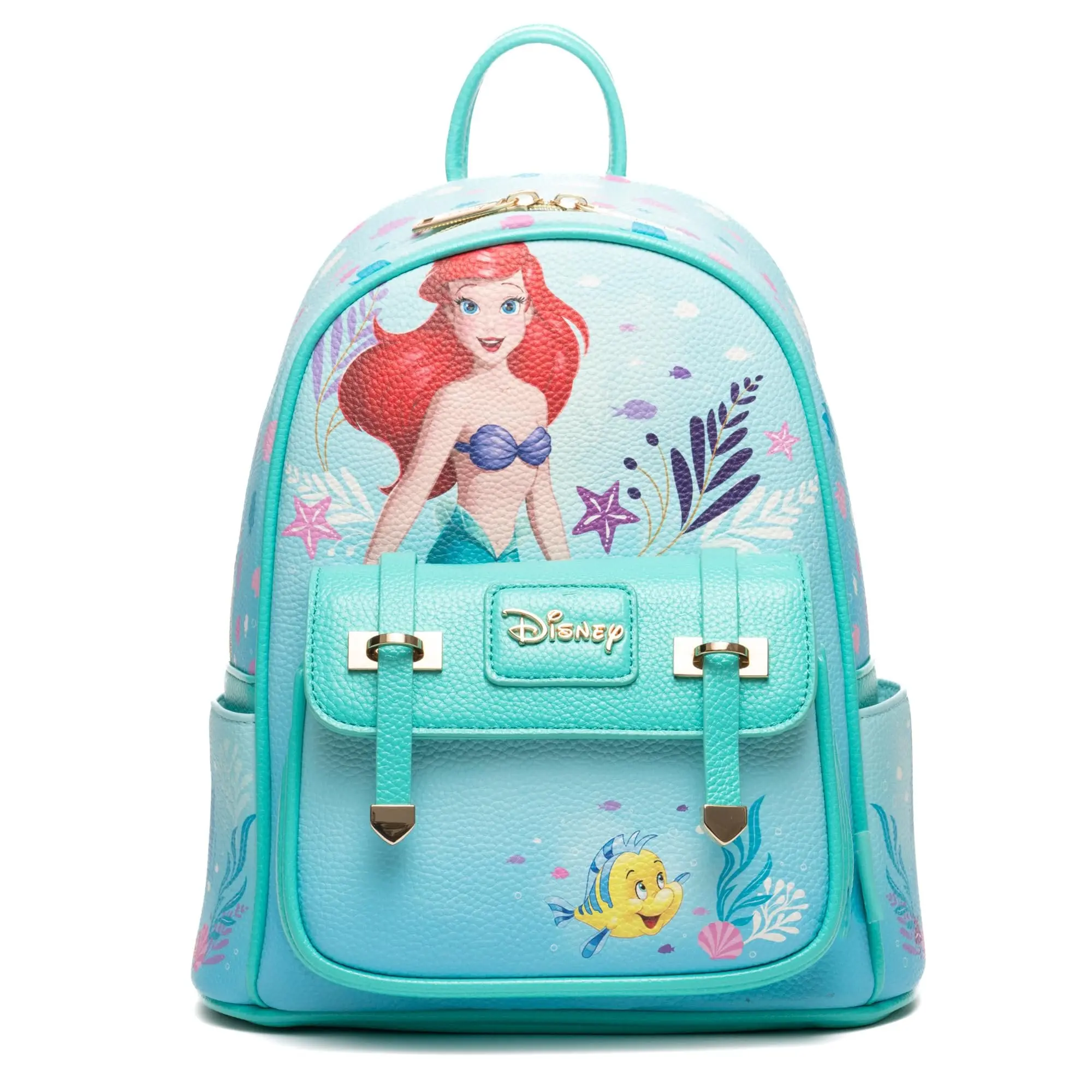 Wondapop Disney The Little Mermaid Under The Sea Vegan Leather Backpack, 11" Small Character Mini Daypack, Character Backpacks
