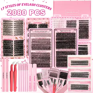 2080pcs Mix Lashes Clusters Kit Gift Packs with 2*Bond &Seal+2*tweezers+5*eyelash combs+2*Remove Volume Mega/Soft Extension False Eyelash   Individual Fake Eyelashes for Beginners Eyelashes Kit DlY at Home For Women Girl