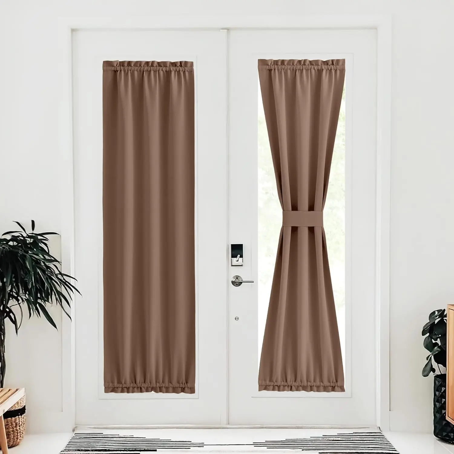 NICETOWN Single Panel Cappuccino Blackout Curtain - Thermal Insulated, Light Blocking, Privacy Focus Window Treatment for Glass Doors with Rod Pocket & Adjustable Tiebacks (25" x 80")