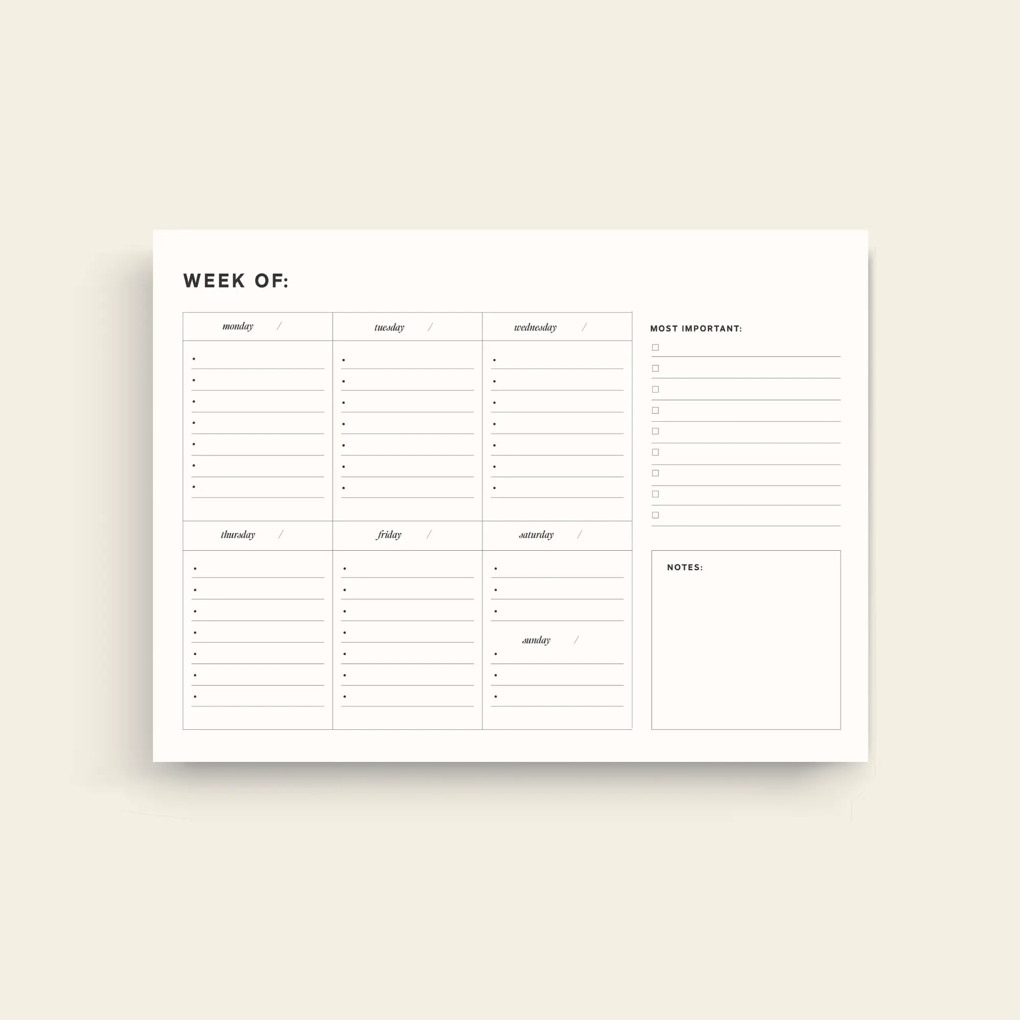 Weekly Desk Planner