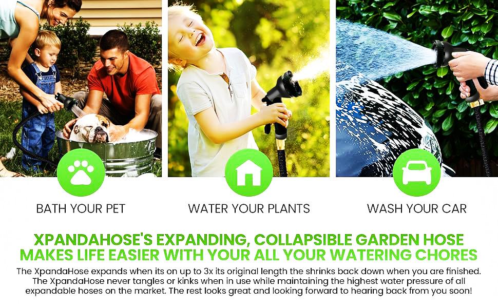 【Arbor Day】100FT Expandable Garden Hose,Heavy Duty Superior Strength,4 -Layer durable collapsible Latex Core,Extra Strong Brass Connectors ,lightweight flexible water hose