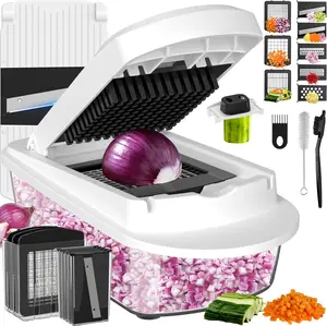 All-in-1 Vegetable Chopper Mandoline Slicer with Container, Food Chopper, Onion Chopper, Veggie Cutter for Salad, Kitchen Gadgets Accessories Essentials
