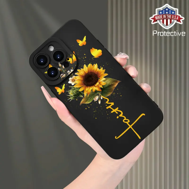Shockproof Sunflower, Butterfly & Letter Printed High-End iPhone Casing - Protective Mobile Phone Accessories for iPhone 17,16,15,14,13,12,11,XS,XR,X,7,8 Plus,Pro,Max,Mini Series, Butterflies, Iphone Series