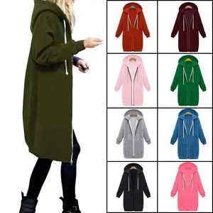 Autumn Winter Women's Hooded Long Sleeve Sweatshirt Mid-Length Jacket Multiple Colors Breathable Coats