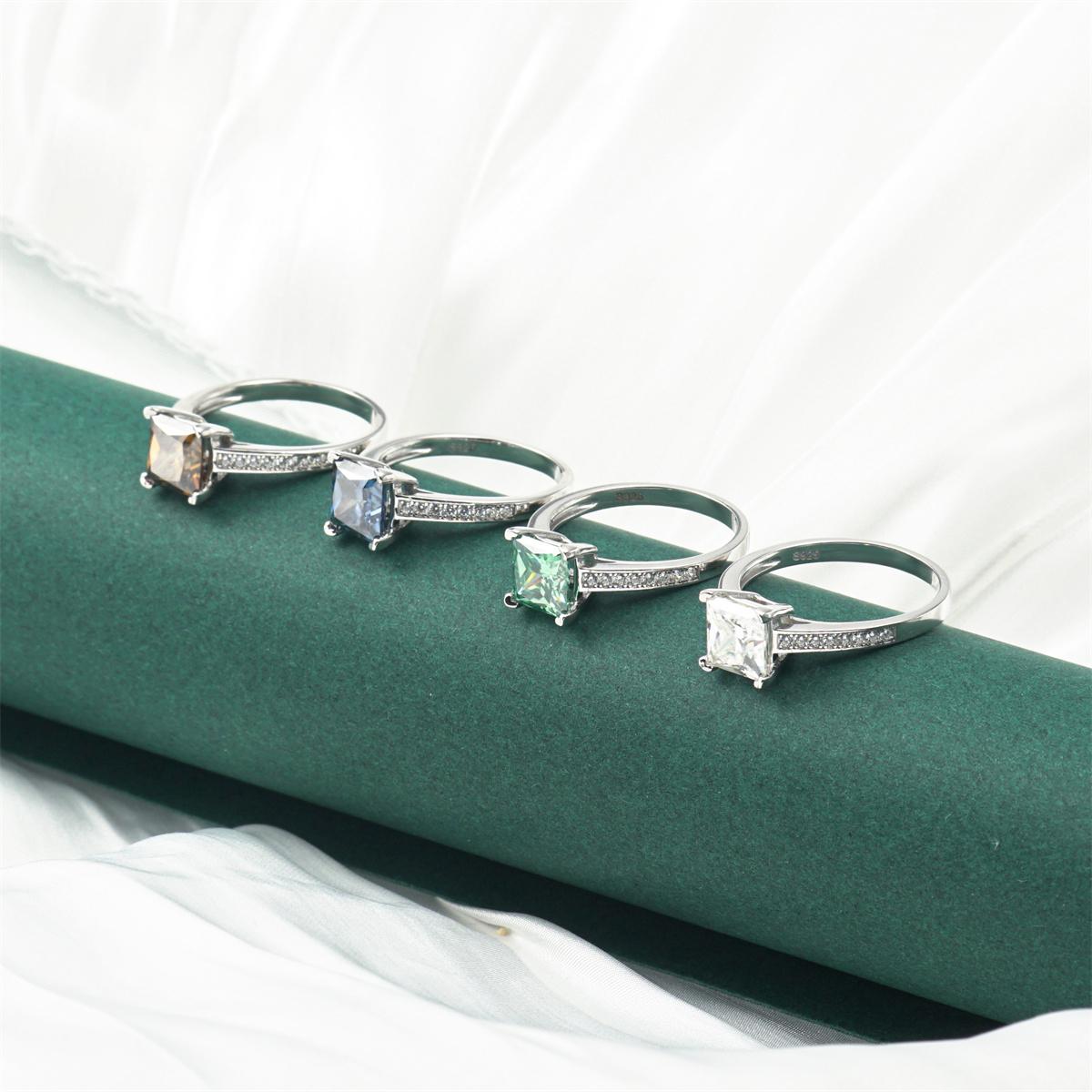 Delzzad 2ct Solitaire Ring Princess Synthetic Moissanite S925 Christmas Gift