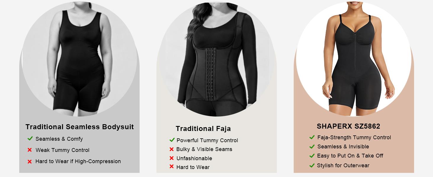 SHAPERX 2 Piece Shapewear for Women Tummy Control Bodysuits Zip-Up Comfort Ultra Stretch Fabric Customizable Breathable Mesh Design