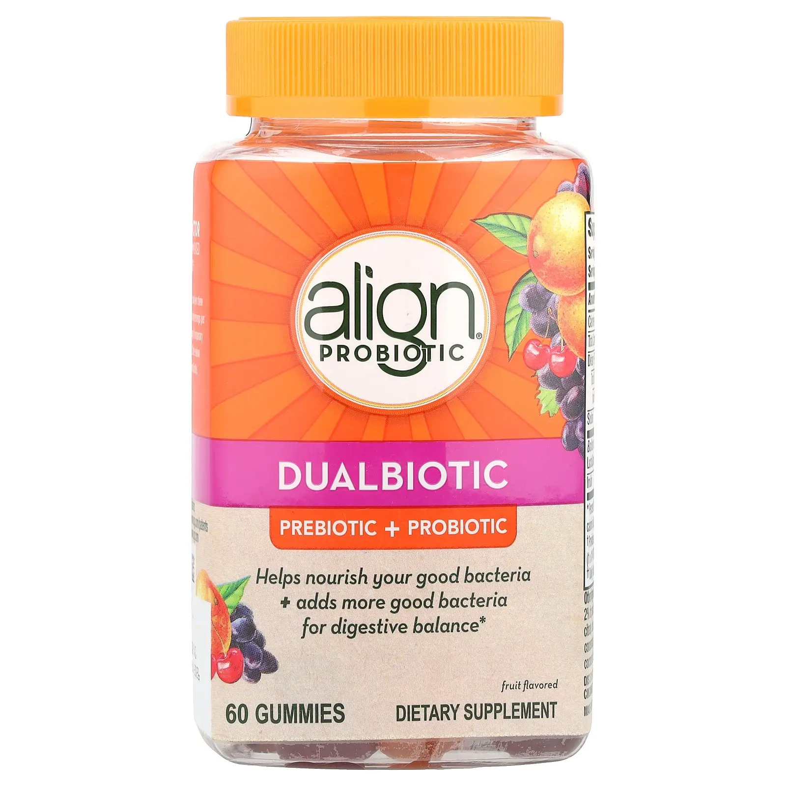 Align Probiotics Dualbiotic, Prebiotic + Probiotic, Fruit, 60 Gummies ...