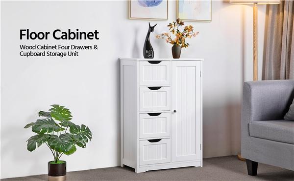 Yaheetech Wooden Floor Cabinet with 4 Drawers & 1 Cupboard Freestanding Entryway Storage Unit for Bathroom & Home Decor MDF Material Waterproof Finish