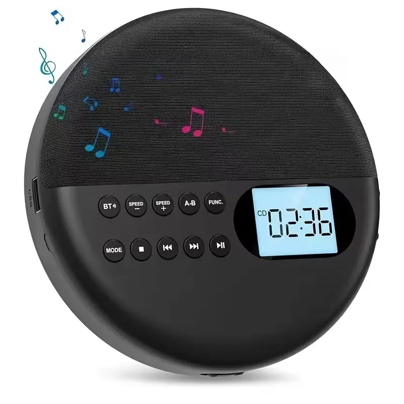 Multifunctional rechargeable CD learning player with dual Bluetooth and built-in stereo speakers, A–B repeat function and USB playback; portable MP3 disc repeater for students’ English listening study and everyday classroom use.,gift for Father's Day