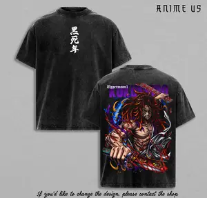 Kokushibo Moon Breathing Shirt Demon Slayer Anime Upper Moon Demon Warrior Vintage Washed Oversized Streetwear Tee