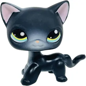 Mini Pet Shop Shorthair Black Cat Decoration,Shorthair Cat Mini Cat Pets with Fashion Accessories,Miniature Bobble Head Cat Compatible with LPS Colllection,Birthday Christmas Halloween Gift