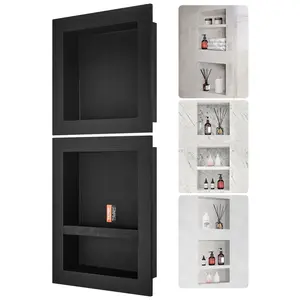 VEVOR Shower Niche Ready for Tile 16" x 16" & 16" x 20",  , Triple Shelf Organizer, Square Corners Wall-inserted Niche Recessed, Sealed Protection Modern Soap Storage Niche for Shower Bathroom, Black Racks Waterproof