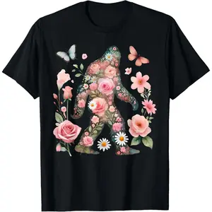 Floral Bigfoot Vintage Colorful Flowers Sasquatch Lover T-Shirt