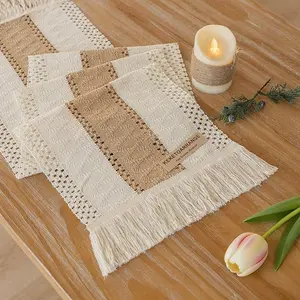 Boho Farmhouse Macrame Table Runner, Woven Cotton Tassel Decor, 72" x 12" Kitchen Minimalist