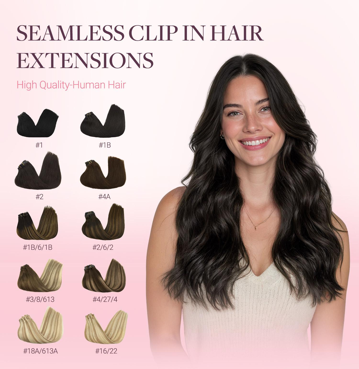 Seamless Clip in Human Hair Extensions 14-22 Inch Real Human Hair Clip Ins for Natural and Seamless Look