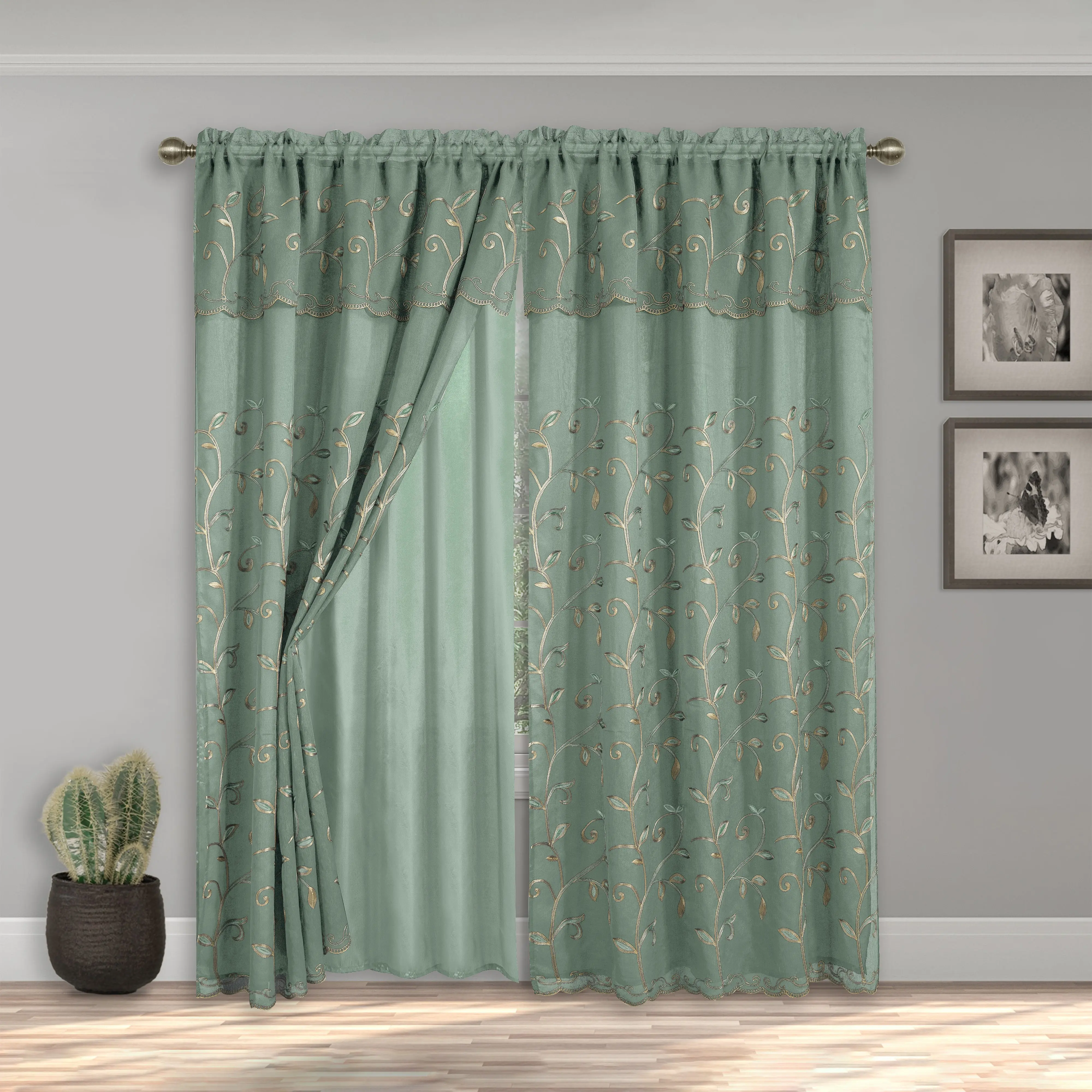 Elegant Comfort 2-Pack Lucia Curtain Panels with Attached Valance – Classic Rod Pocket Design, 54in W x 84in L