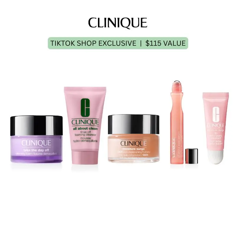 [Clinique] Skincare Essentials Collection | Cleansing Balm + Foaming Cleanser + Replenishing Hydrator + Eyes Serum + Lip Hydro-Plump Treatment | Makeup Removal + Deep Hydration