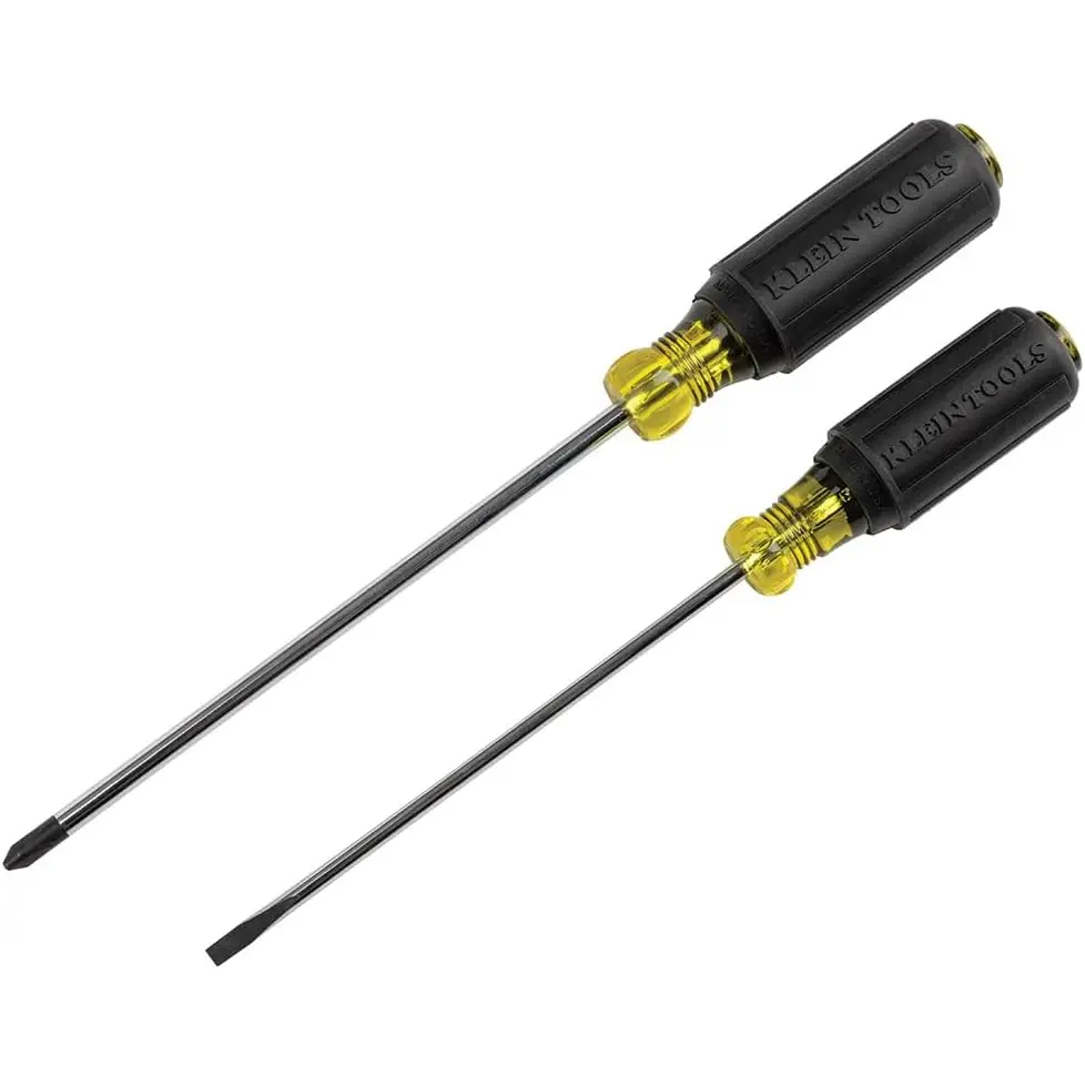 Klein Tools 85742 Screwdriver Set, Made in USA, 3/16 Cabinet and#2 Phillips Precision Machined Tips, Cushion-Grip Handles, Round Shank, 2-Piece