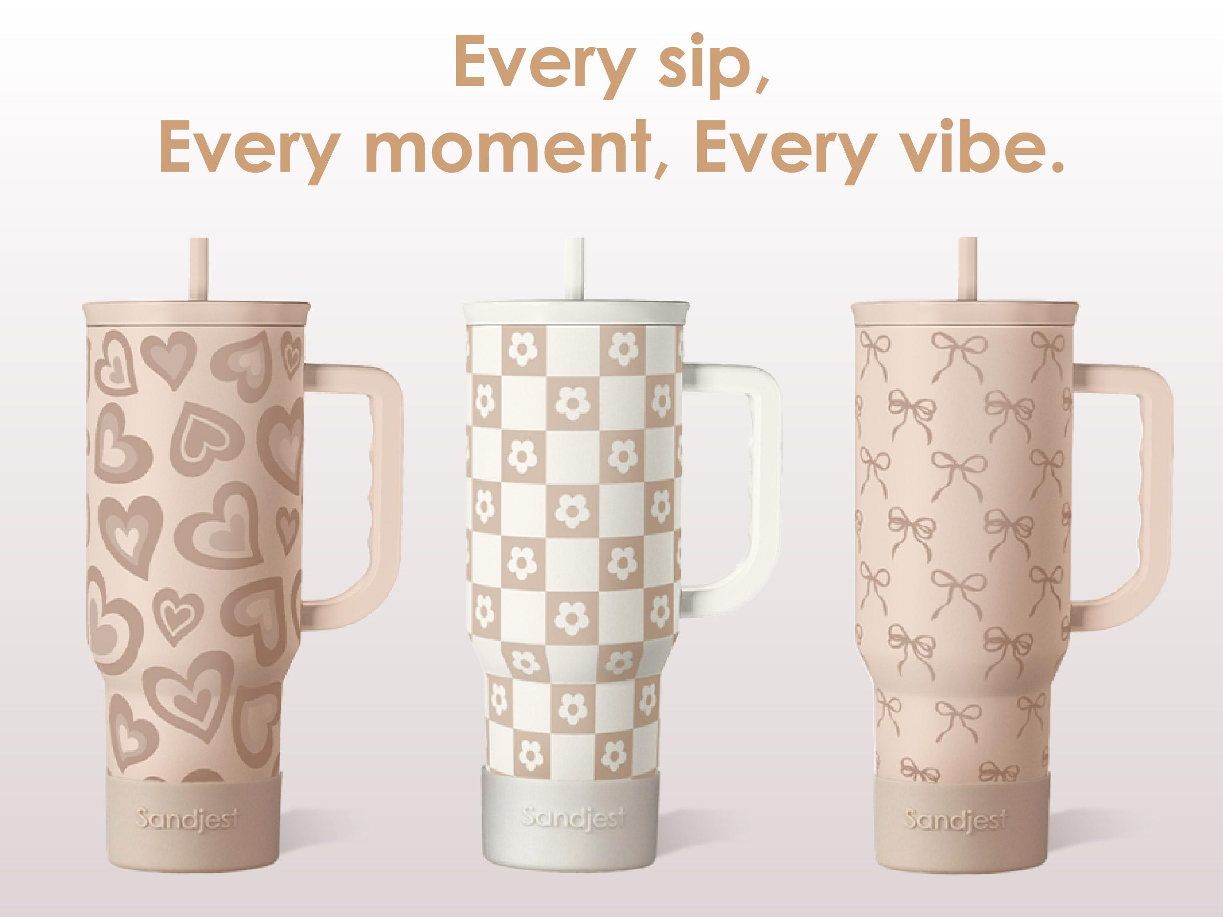 SANDJEST Insulated 40oz Tumbler with Handle & Straw, Easy-Clean, Cup Holder Friendly Base, Suitable for Outdoor Travel Office Spring Mother's Day Gift