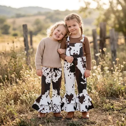 Girls' Leopard Print Denim Overalls - Cowboy Western Style, Adjustable Straps & Waist, Buttons, Machine Washable, All-Season, Kids Clothing Girls, 4t, Fitted for 4-5 Yrs, Comfy Fit, Durability