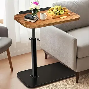 Height-Adjustable Swivel Side Table for Sofas - 360° Rotating C-Shaped Table for Couch Or Bed, Functions As a TV Tray, Laptop Stand, Breakfast Table, Or Study Desk - Durable Black Metal Base for Living Room And Dormitory