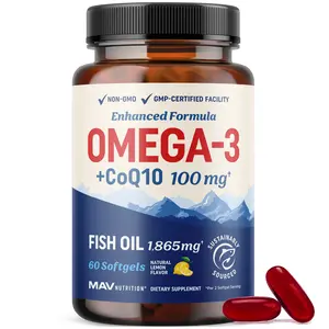 Omega 3 Fish Oil + Co Q10 | 1305MG Omega-3 with CoQ10 100MG for Heart Health, Cellular Energy, and Antioxidant Support | Co Q 10 + Omega3 | Coenzyme Q10 Fish Oil Supplements | Non-GMO | 60 Ct