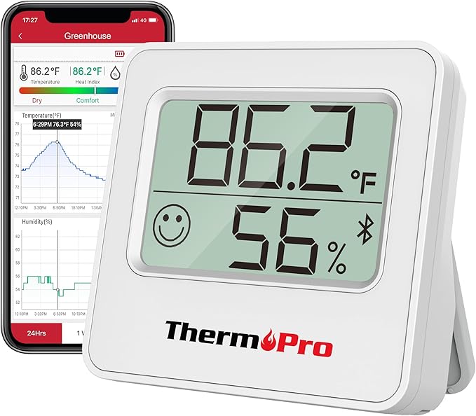[Black Friday] ThermoPro TP50 & TP357 Digital Hygrometer Indoor Thermometer,  Portable Bluetooth Humidity Monitor with App, Room Temperature Humidity Gauge with Sensor, Data Storage