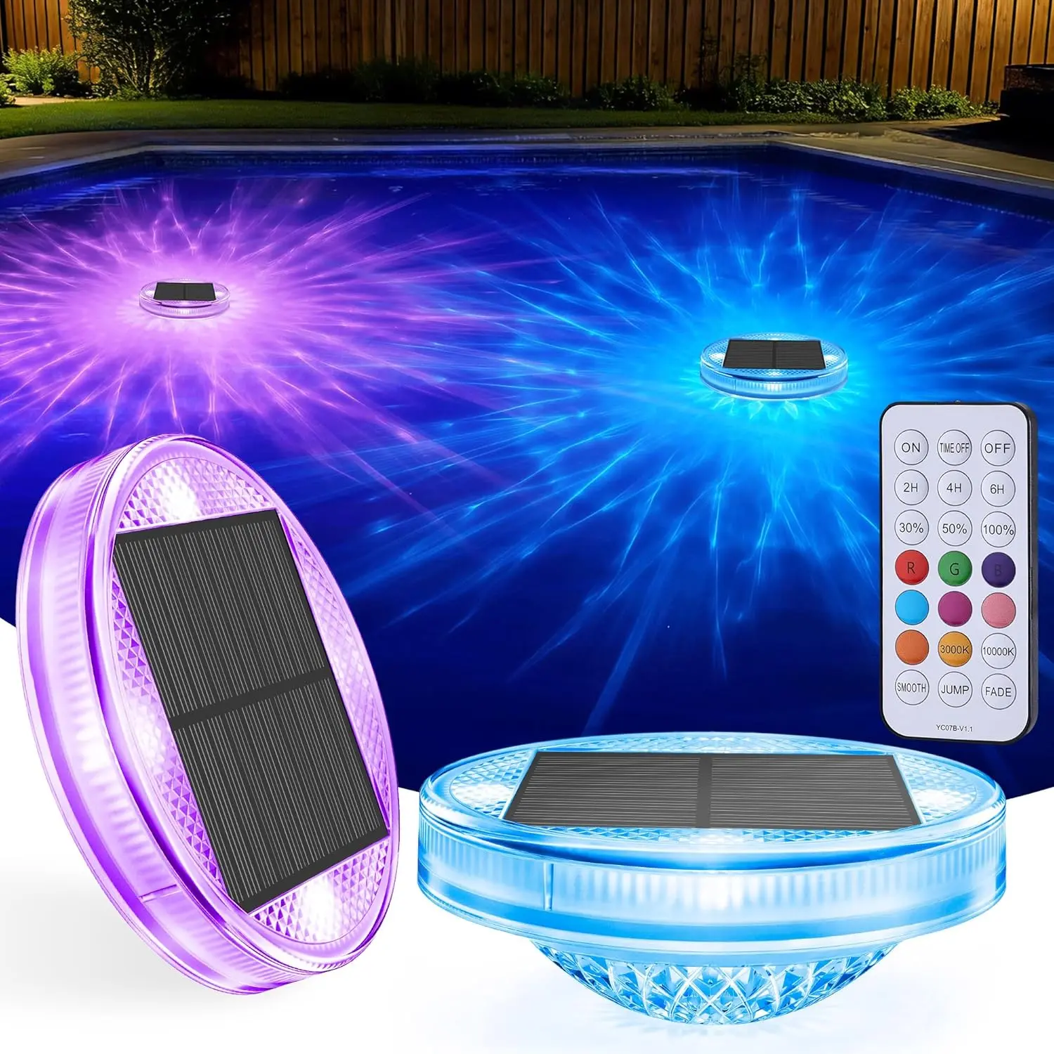 Brizled Solar Floating Pool Lights, IP68 Waterproof RGB Pool Lights with Top & Bottom Glow, 2 Pack 4.4in LED Solar Powered Floating Light with Remote for Inground/Above Ground Swimming Pool Bathtub Pond