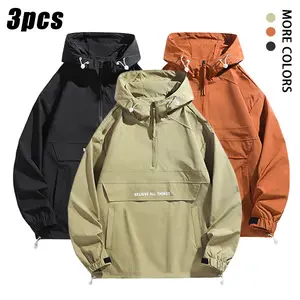 Men's Half Zip Waterproof Windbreaker Hoodie — Lightweight hooded jacket; features a drawstring hem and side pockets; perfect for teens and adults, suitable for outdoor hikes, jogging, fishing, gym workouts, or everyday casual wear; an essential versatile