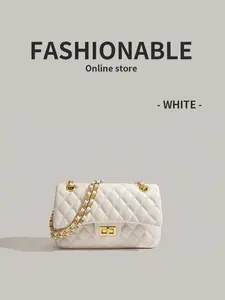 Elegant Quilted Vegan Leather Crossbody Bag for Women Large Capacity Shoulder Purse with Gold Chain Flap Closure & Phone Wallet Organizer White