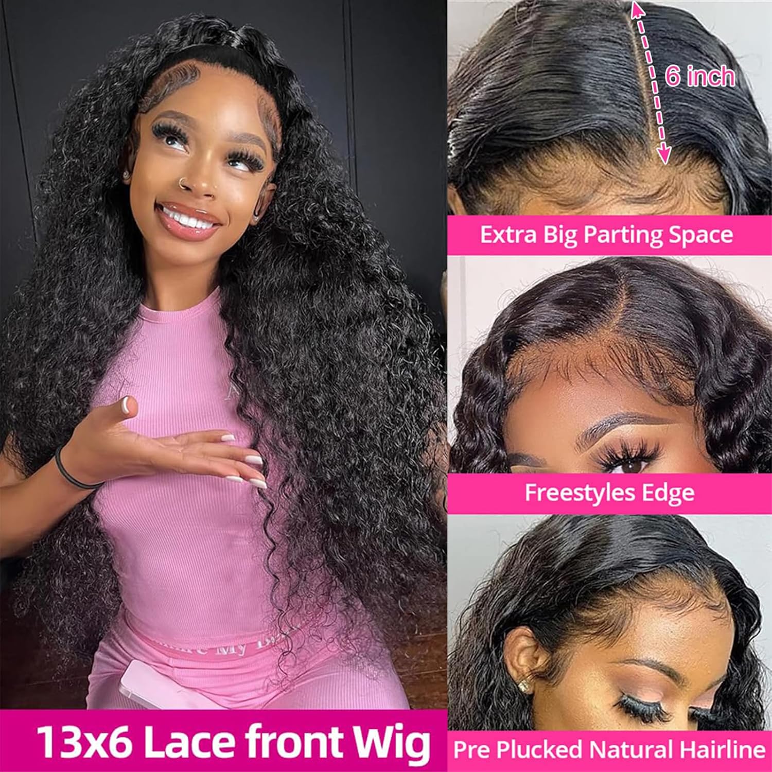 [30" = $116] 13x6 Deep Wave Lace Front Wig Human Hair 180 Density Wet and Wavy 13x4 Lace Frontal Wig Brazilian Human Hair Wigs Pre Plucked  Deep Curly 6x4 Glueless Wig 100% Virgin Human Hair Lace Front Wigs for Women Bling Hair Human Hair Wigs