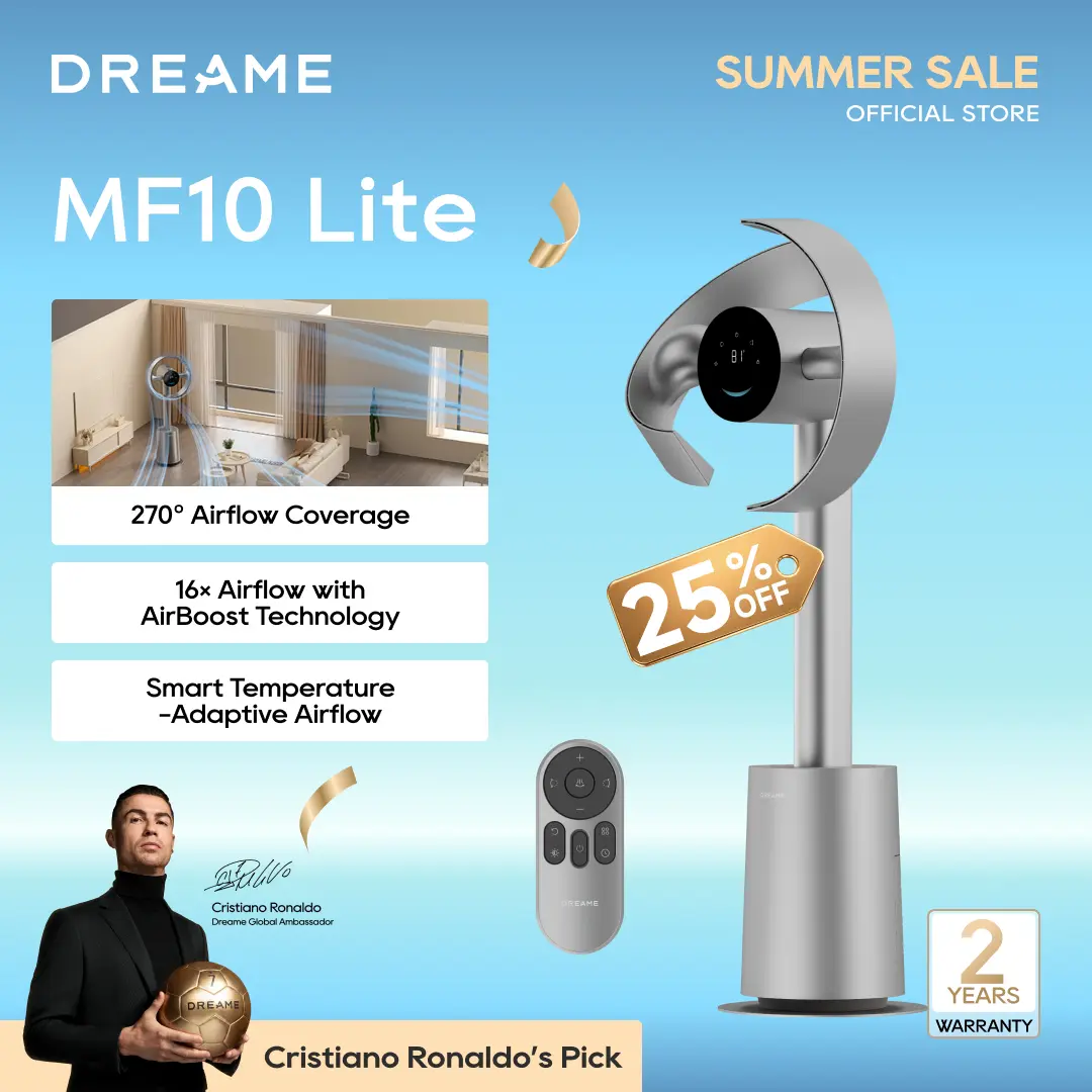 DREAME MF10 Bladeless Tower Fan with 270° Whole-Room Air Circulation, Smart Standing Fan with TempSync, AirBoost Technology, 10 Speeds, 3 Modes, Washable Filter,dorm essentials,home essentials,back to school,back to school haul