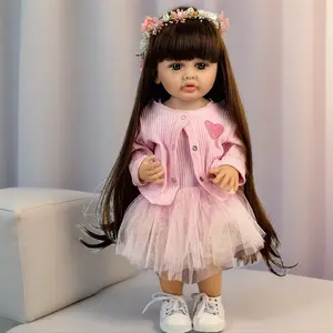Reborn Baby Dolls - Birthday and Christmas Gift for Kids, 22 inch Full Body Silicone Realistic Baby Girl with Light Brown Hair & Acrylic Eyes, Pink Heart Princess Dress Set with Shoes & Accessories, Gift for Girls 3+
