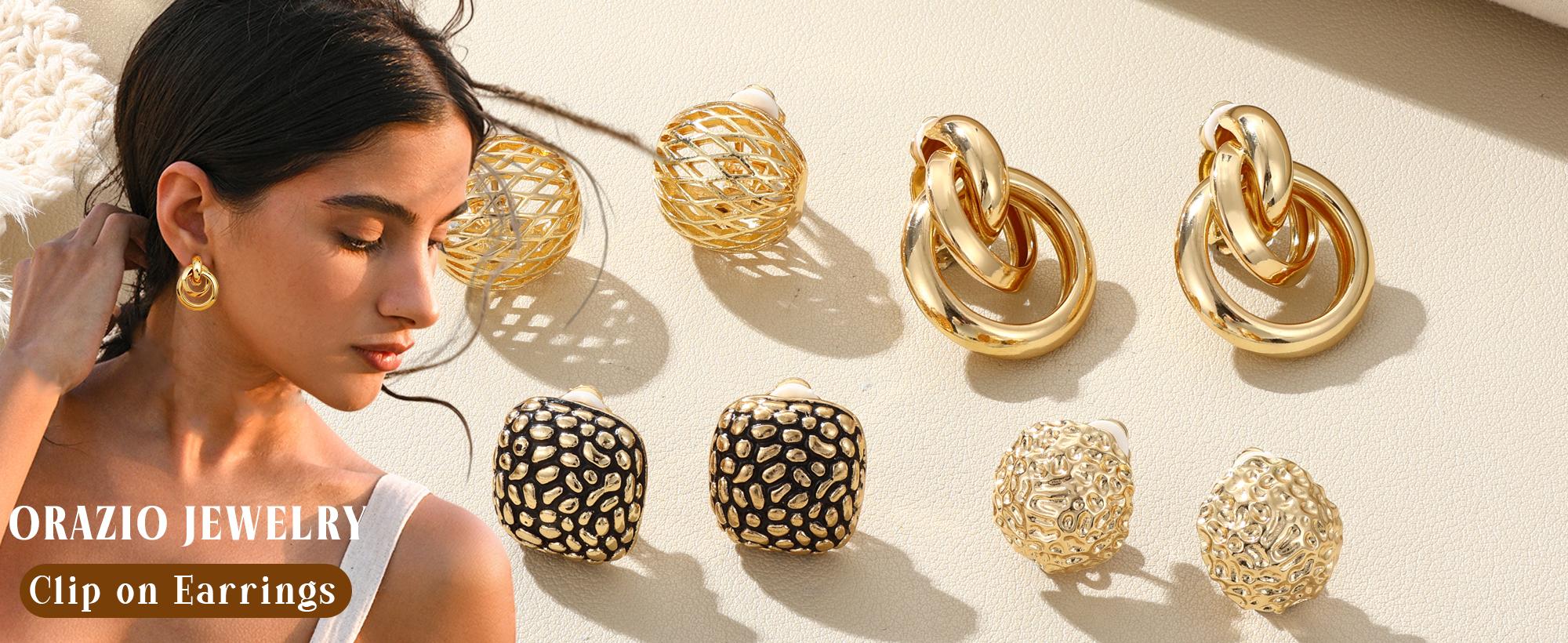 ORAZIO Women's 4Pairs Clip-On Earrings Set Gold Silver Chunky Teardrop Twist Round Stud No Piercing High-Quality Alloy Ear Clips for Any Occasion ORAZIO Women's 4Pairs Clip-On Earrings Set Gold Silver Chunky Teardrop Twist Round Stud No Piercing High-Quality Alloy Ear Clips for Any Occasion