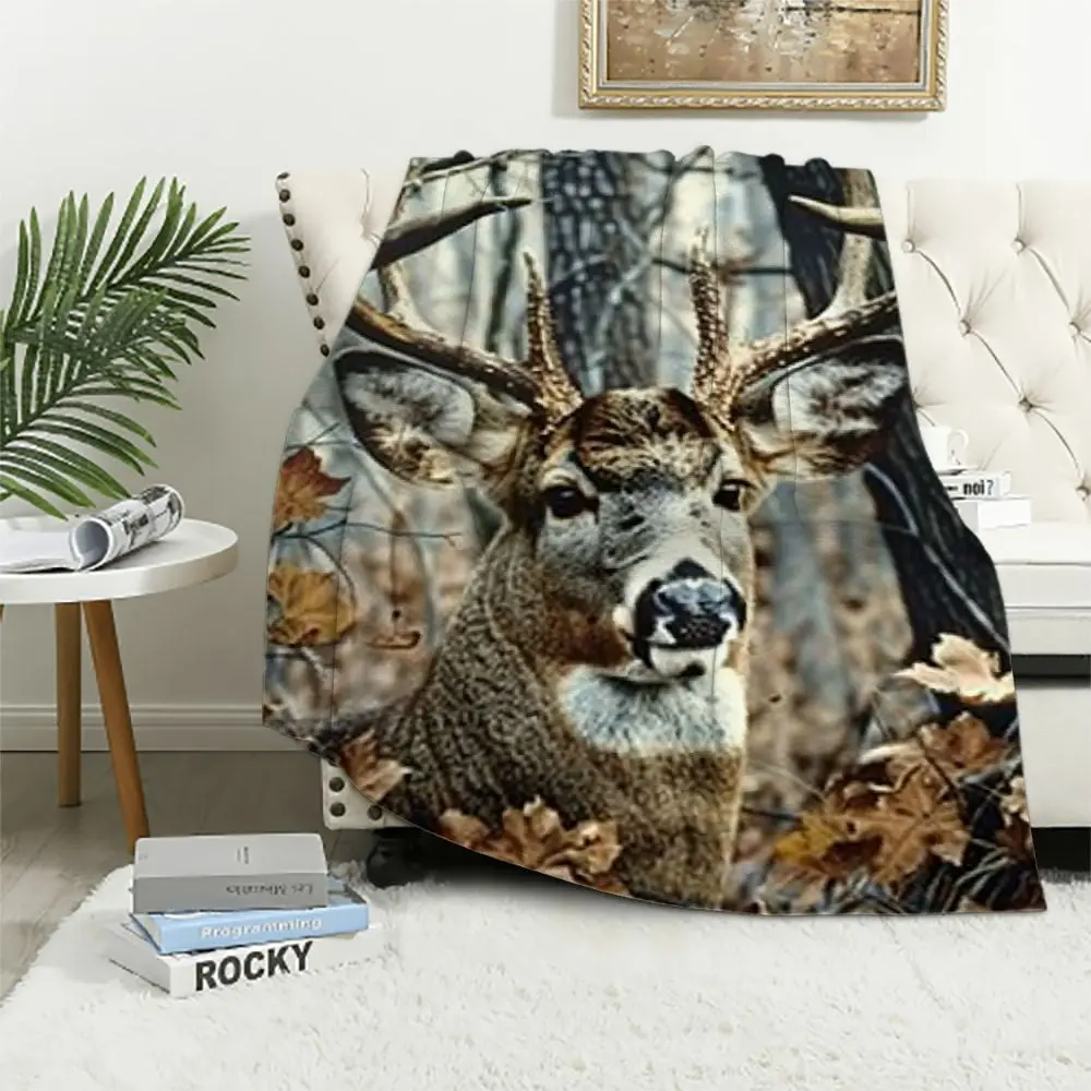 Camo Buck Deer Fleece Blanket for Bed, Queen Size Woodland Fleece Throw Blanket for Men, Women and Kids - Super Soft Plush Deer Blanket Throw, Queen size blanketFather's Day Thanksgiving Halloween Valentine's Day Holiday Gifts