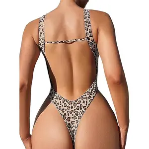 Sexy Backless Cheeky High Cut Leg Thong V Neck One Piece Swimsuit
