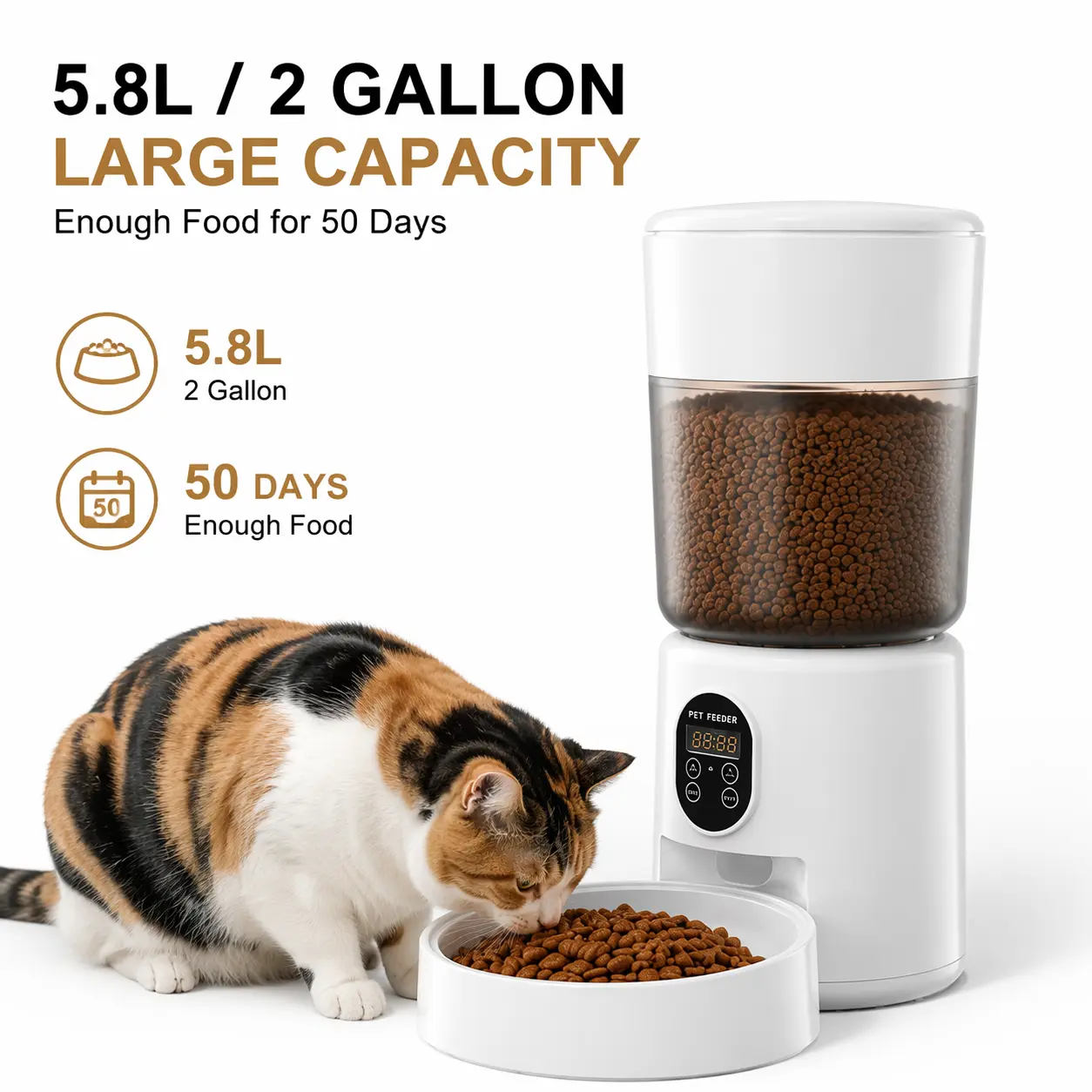 Automatic Pet Feeder for Cats & Dogs, 5.8L / 2 Gallon Large Capacity Cat Food Dispenser & Dog Food Dispenser, Automatic Dry Kibble Feeder, Large Pet Food Storage Container, Pet Supplies