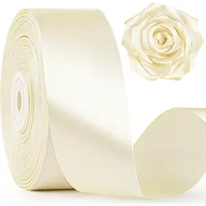 1-1/2 Inch Wide Ivory Satin Ribbon, 50 Yards Solid Polyester Fabric Ribbon for Roses Making, Gift Wrapping, Valentine's Day, Wedding Decorations, Crafts, Bows