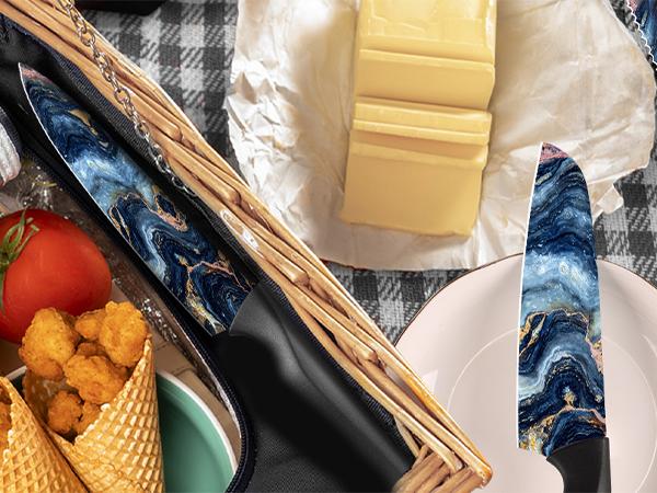 Astercook 6 Pcs Stratigraphic Series Kitchen Knife Set, German High Carbon Stainless Steel Dishwasher Safe Blade Block,  Kitchen Knives Cutting