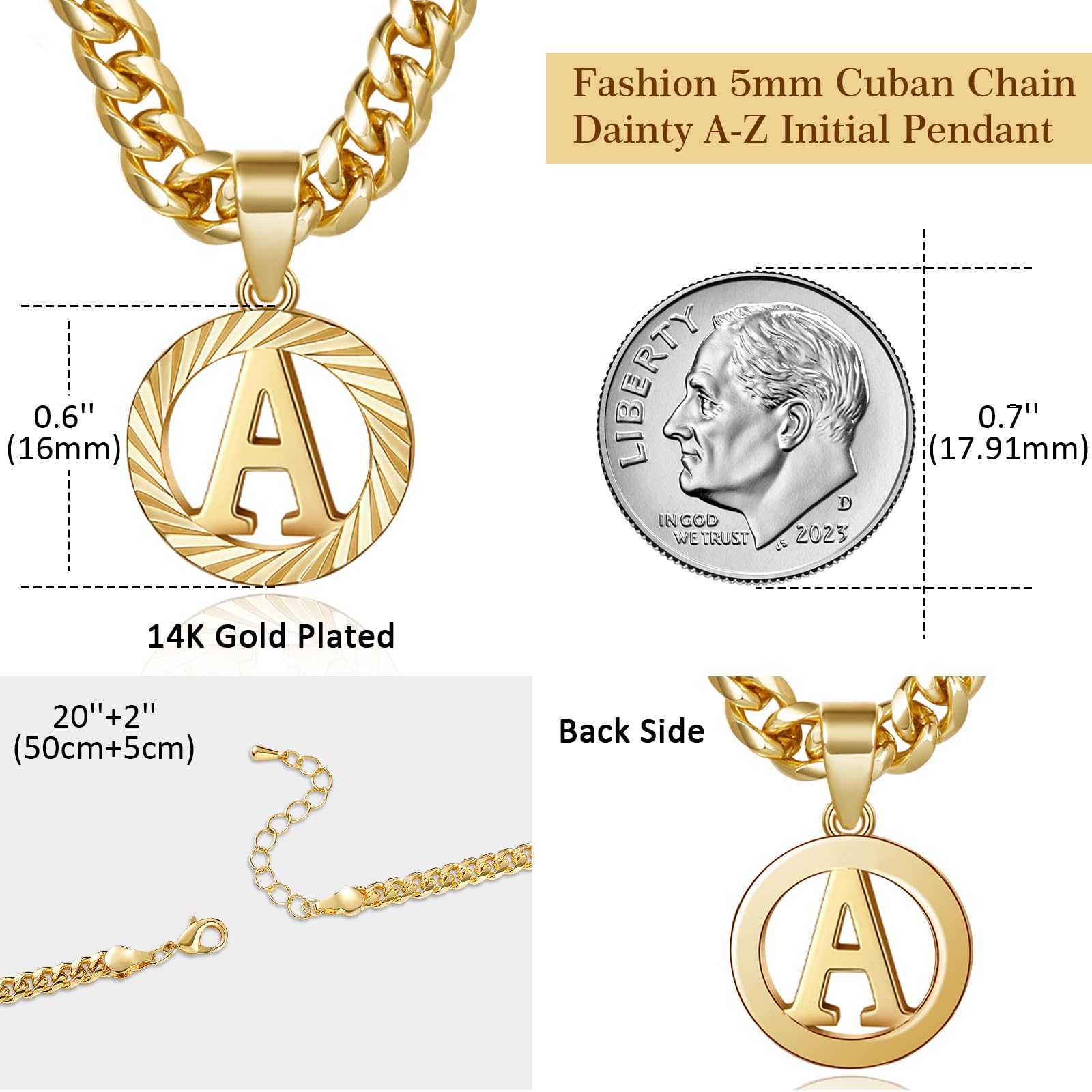 KissYan 14K Yellow Gold Plated Initial Pendant Necklace with Figaro Chain for Men & Women, Featuring Alphabet Letters from A to Z KissYan 14K Yellow Gold Plated Initial Pendant Necklace with Figaro Chain for Men & Women, Featuring Alphabet Letters from A to Z