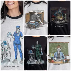 Skeleton DT Works Crewneck Sweatshirt - DEAD THREADS ORIGINAL - Super Cozy, Regular Relaxed Unisex Fit for Gameday