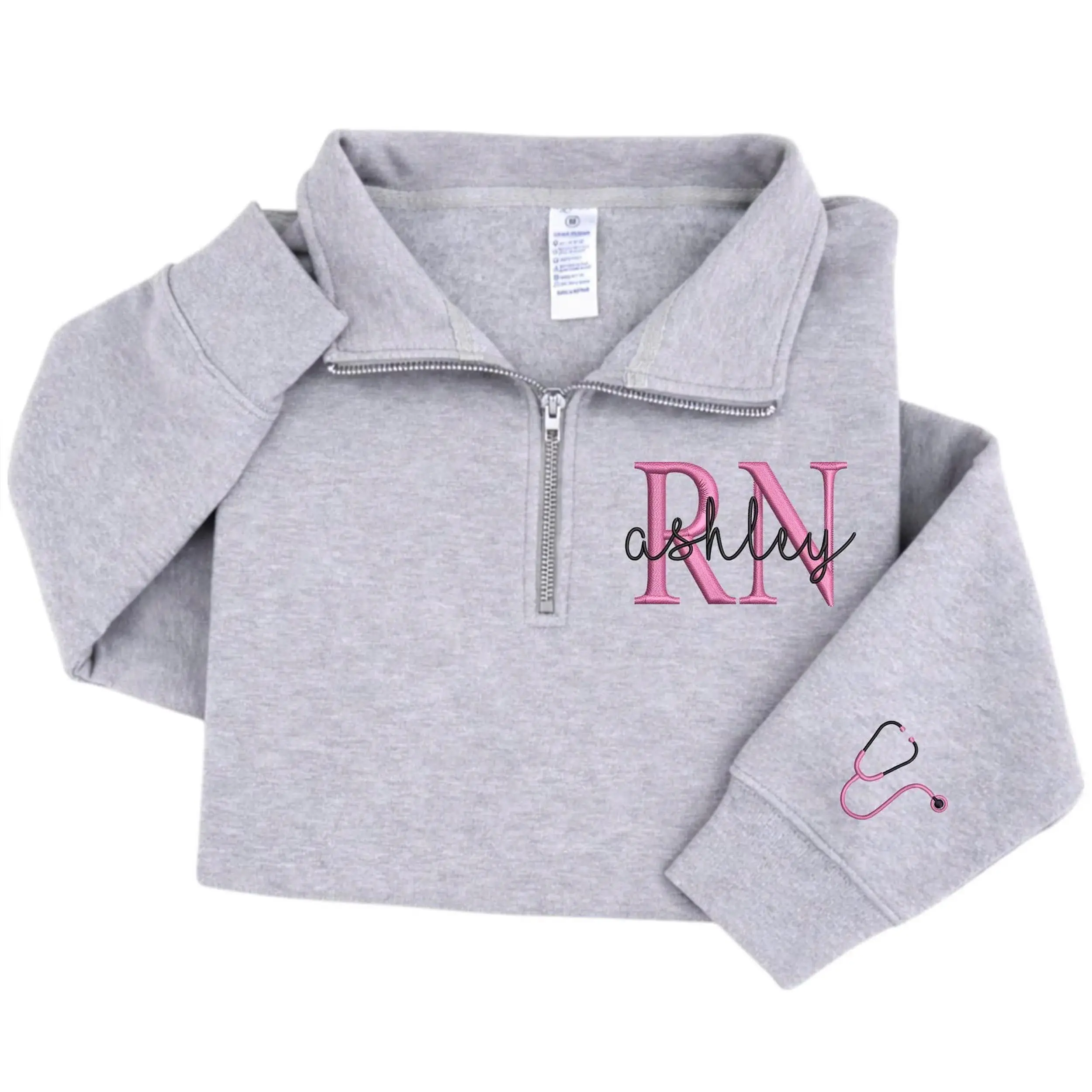[MAKE IN US]Personalized Nurse Quarter Zip Sweatshirt, Embroidered RN Pullover, Custom Name Nurse Gift, CNA Nursing Student Sweatshirt