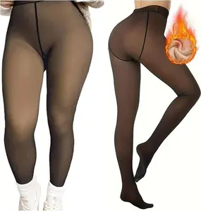 Plus Size Fleece Lined Tights Women High Waisted Fake Translucent Sheer Warm Thermal Pantyhose Leggings for Winter Cozy Fleece & Perfect Fit